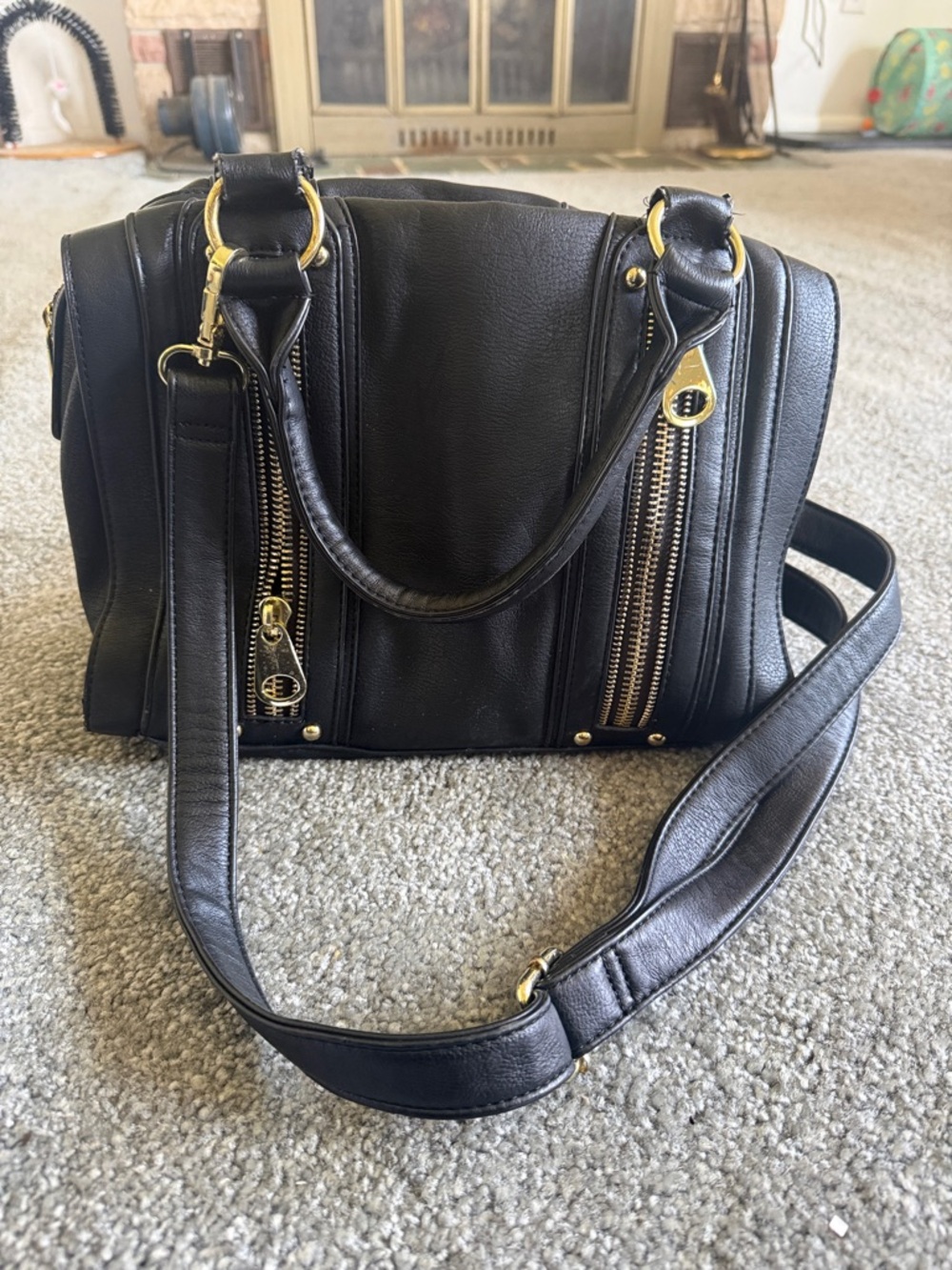 Charming Charlie Black Satchel with Gold Hardware